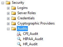В SQL Server Management Studio аудит может быть создан в узле Audit, который находится в узле Security в Object Explorer